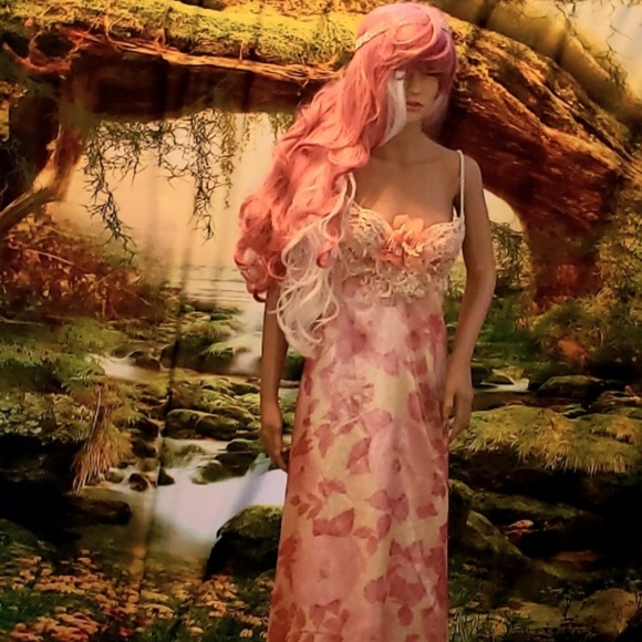 Sample Gown Only-ADRIENNE Pink Ivory Silk Chiffon Lace Wedding Gown - Picture 7 of 15